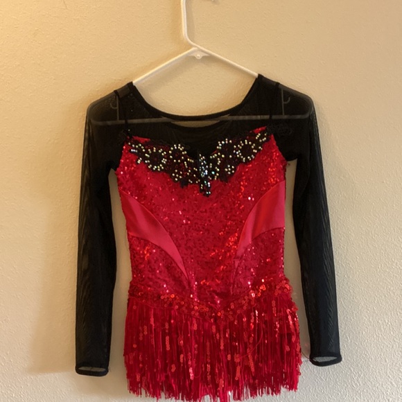Weissman stray cat strut red fringe sequin jazz dance costume with black… - Picture 2 of 4